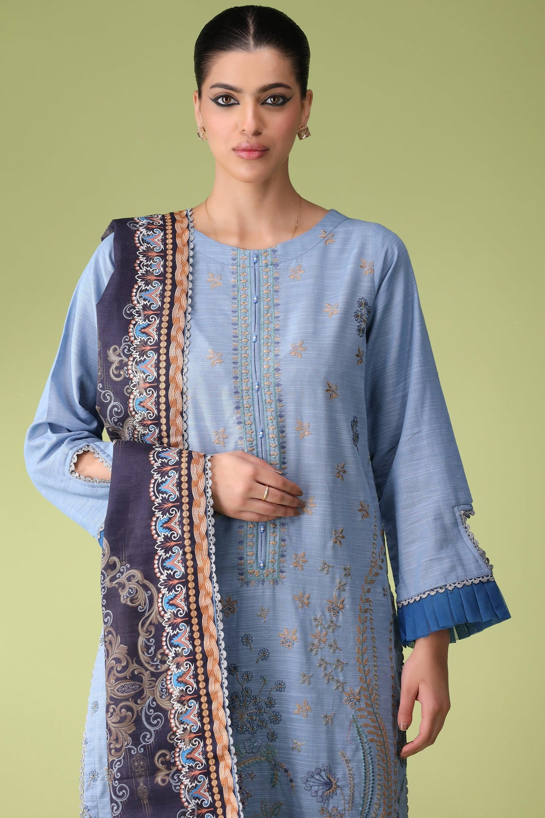 Sapphire Blue 3 Piece Unstitched Khaddar - Jacquard Clothing