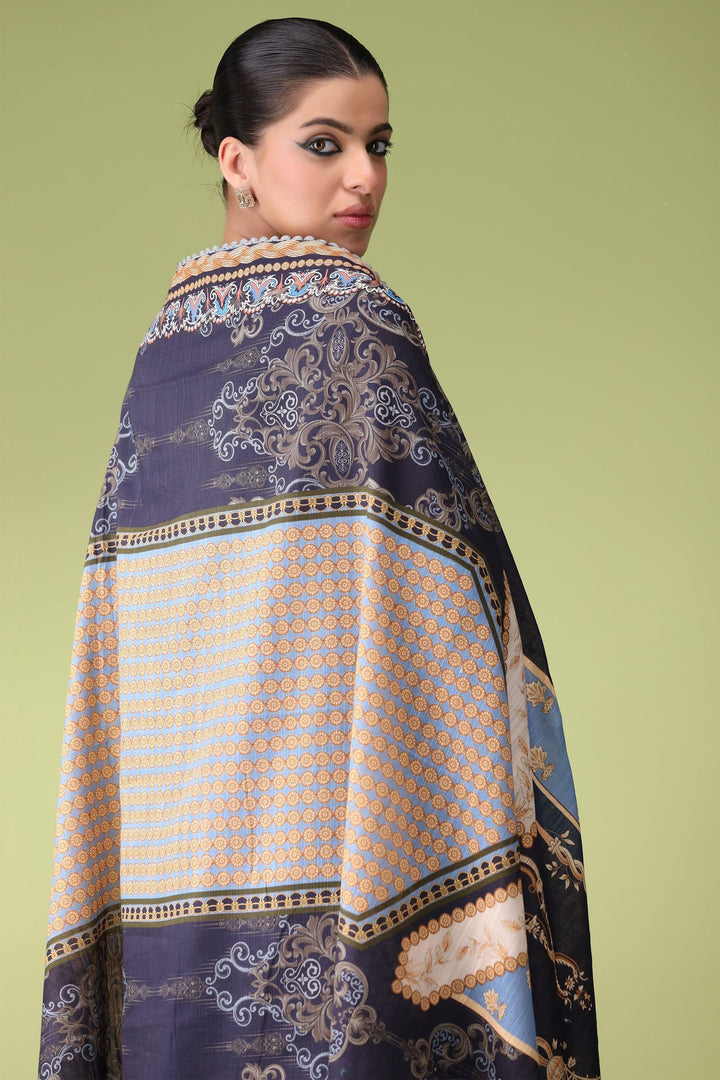 Sapphire Blue 3 Piece Unstitched Khaddar - Jacquard Clothing