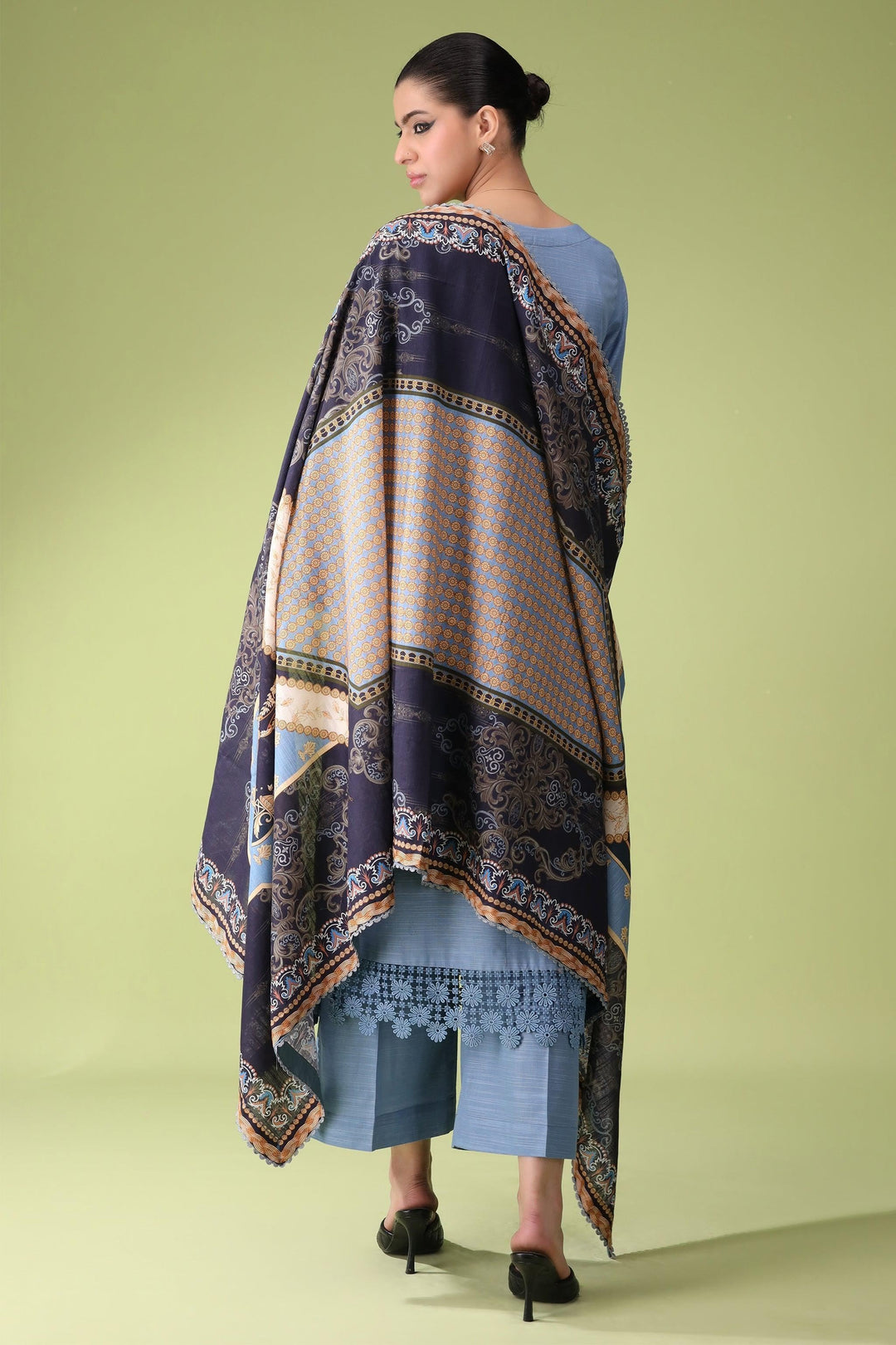 Sapphire Blue 3 Piece Unstitched Khaddar - Jacquard Clothing
