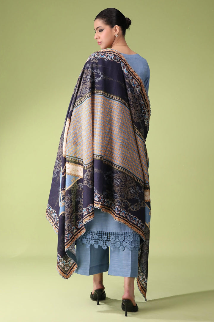Sapphire Blue 3 Piece Unstitched Khaddar - Jacquard Clothing