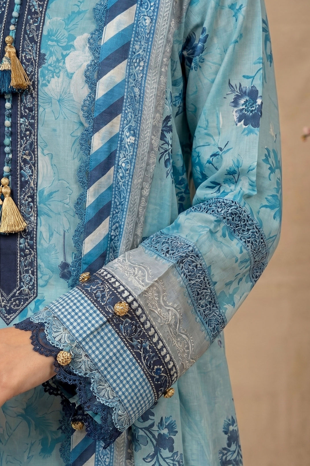 Sea Blue 3 Piece Unstitched Premium Printed Lawn Suit By Jacquard Clothing Summer 2026 Hania Manahil Collection