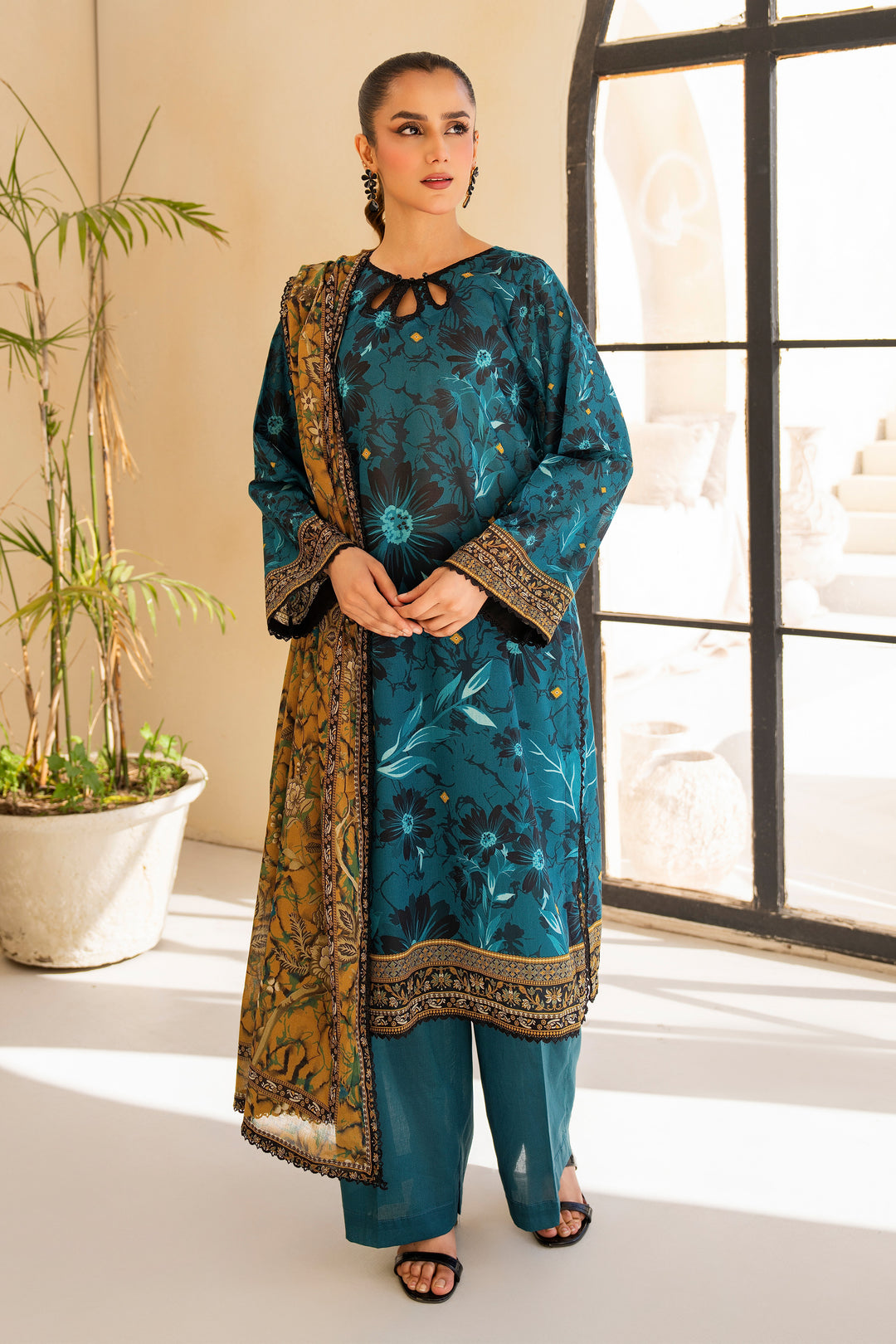 Sea Green 3 Piece Unstitched Premium Lawn - SU25V1-S7 - JACQUARD CLOTHING