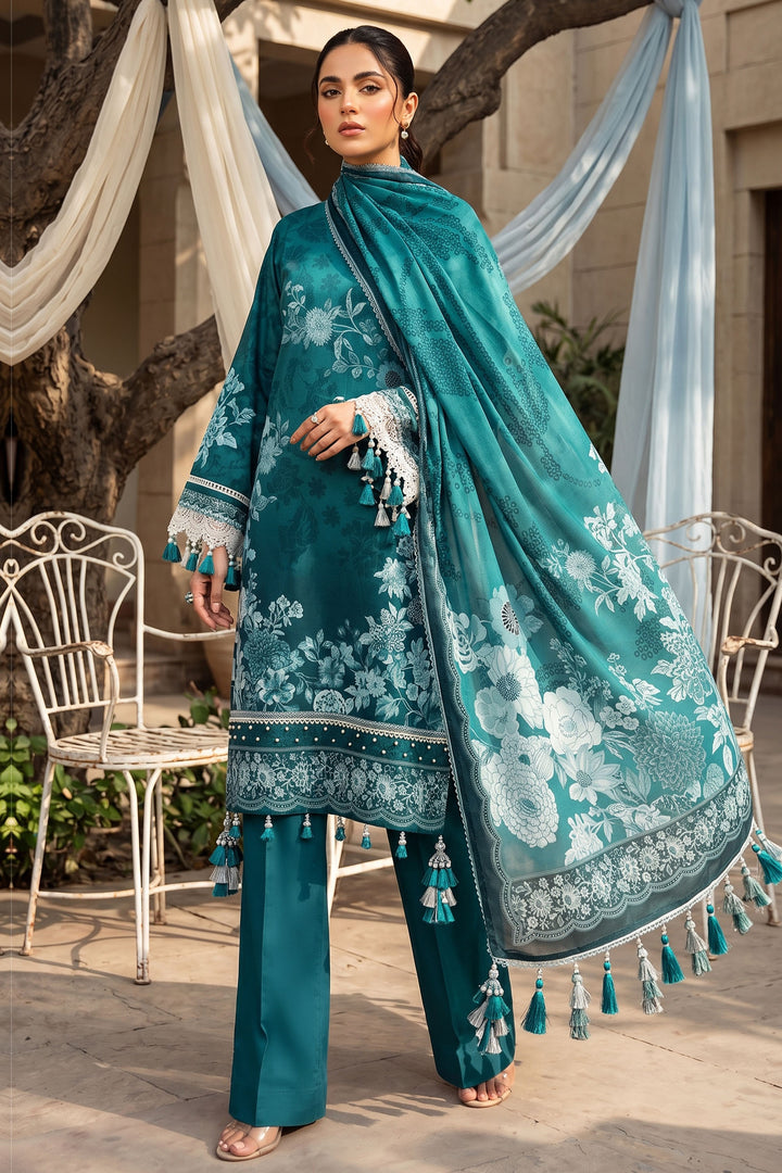 Sea Green 3 Piece Unstitched Premium Printed Lawn Suit By Jacquard Clothing Summer Collection