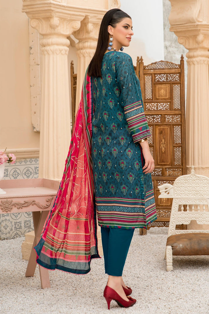 Sea Green Unstitched 3 Piece Lawn - Jacquard Clothing