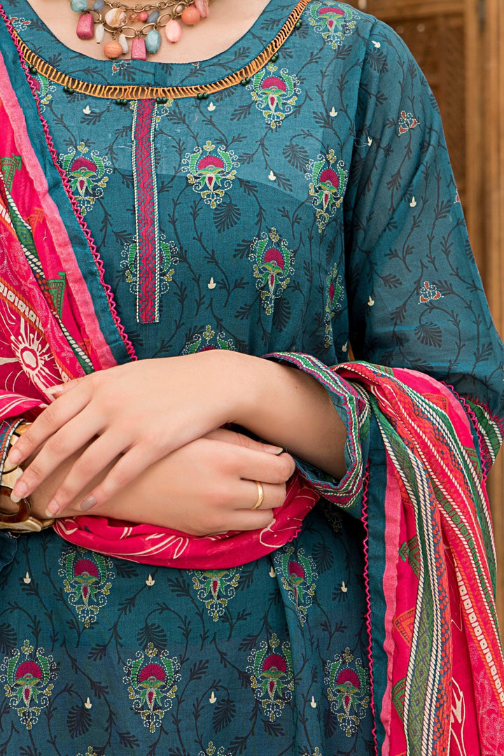 Sea Green Unstitched 3 Piece Lawn - Jacquard Clothing