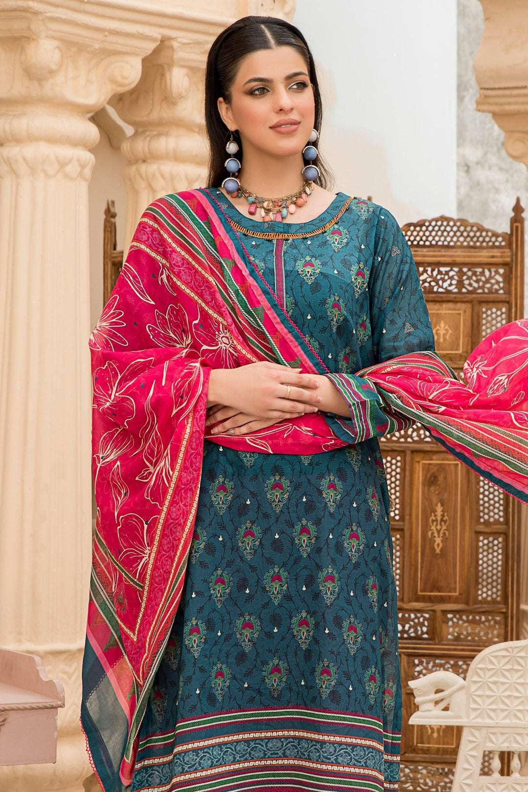 Sea Green Unstitched 3 Piece Lawn - Jacquard Clothing