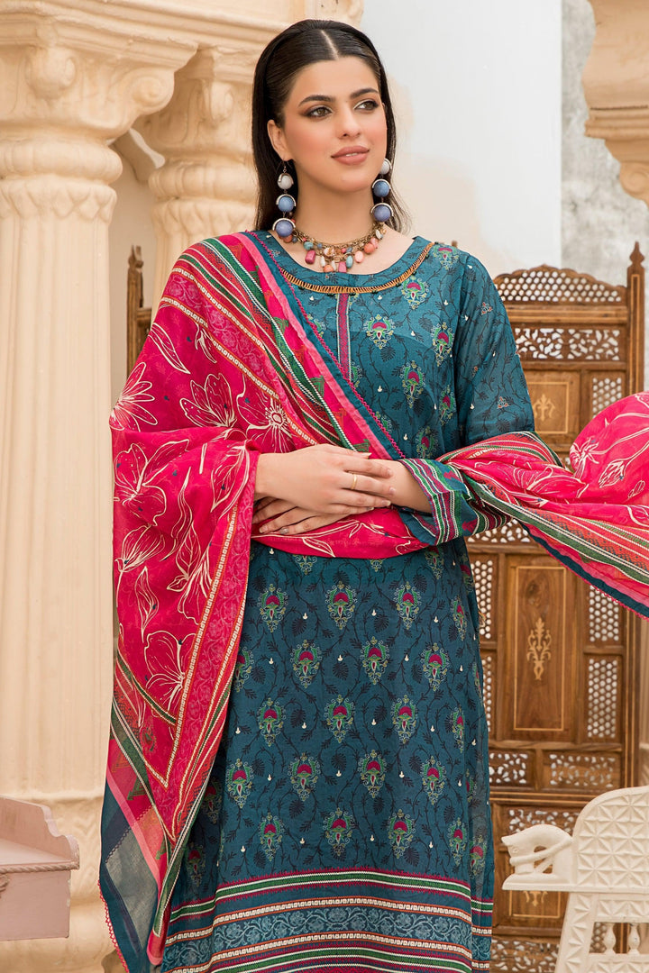 Sea Green Unstitched 3 Piece Lawn - Jacquard Clothing