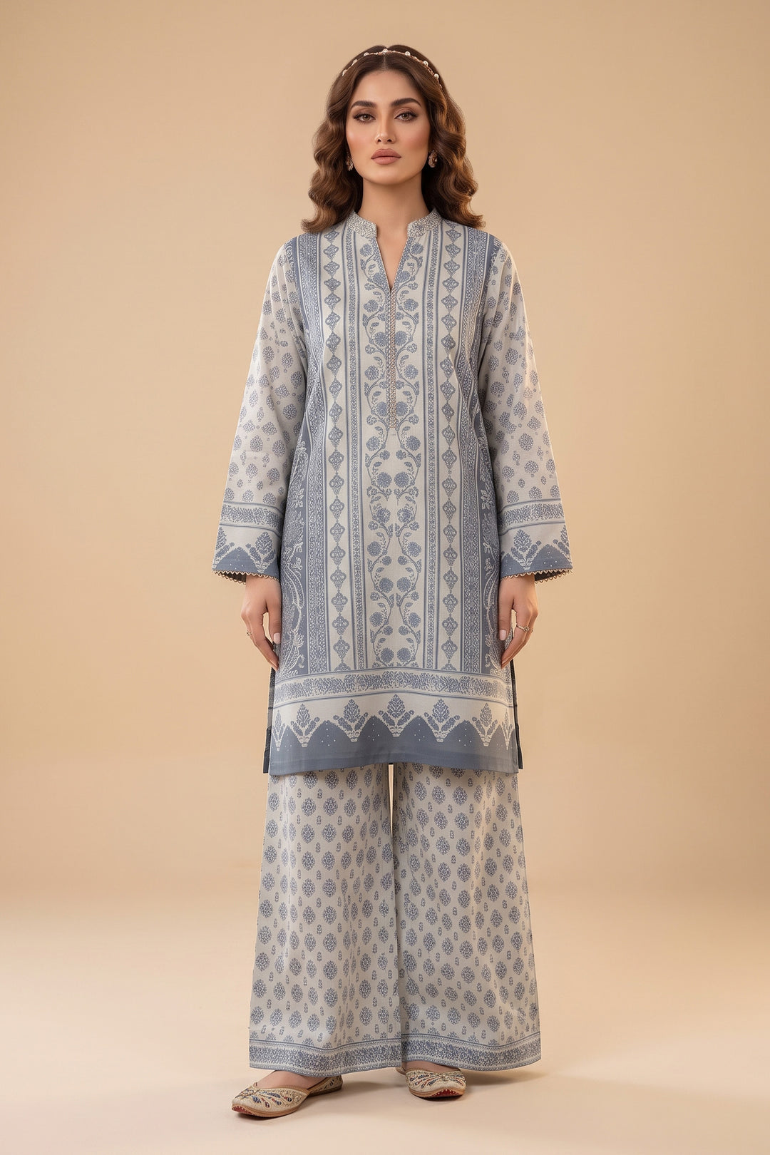 Slate Blue 2 Piece Unstitched Printed Cambric Co-Ord Set