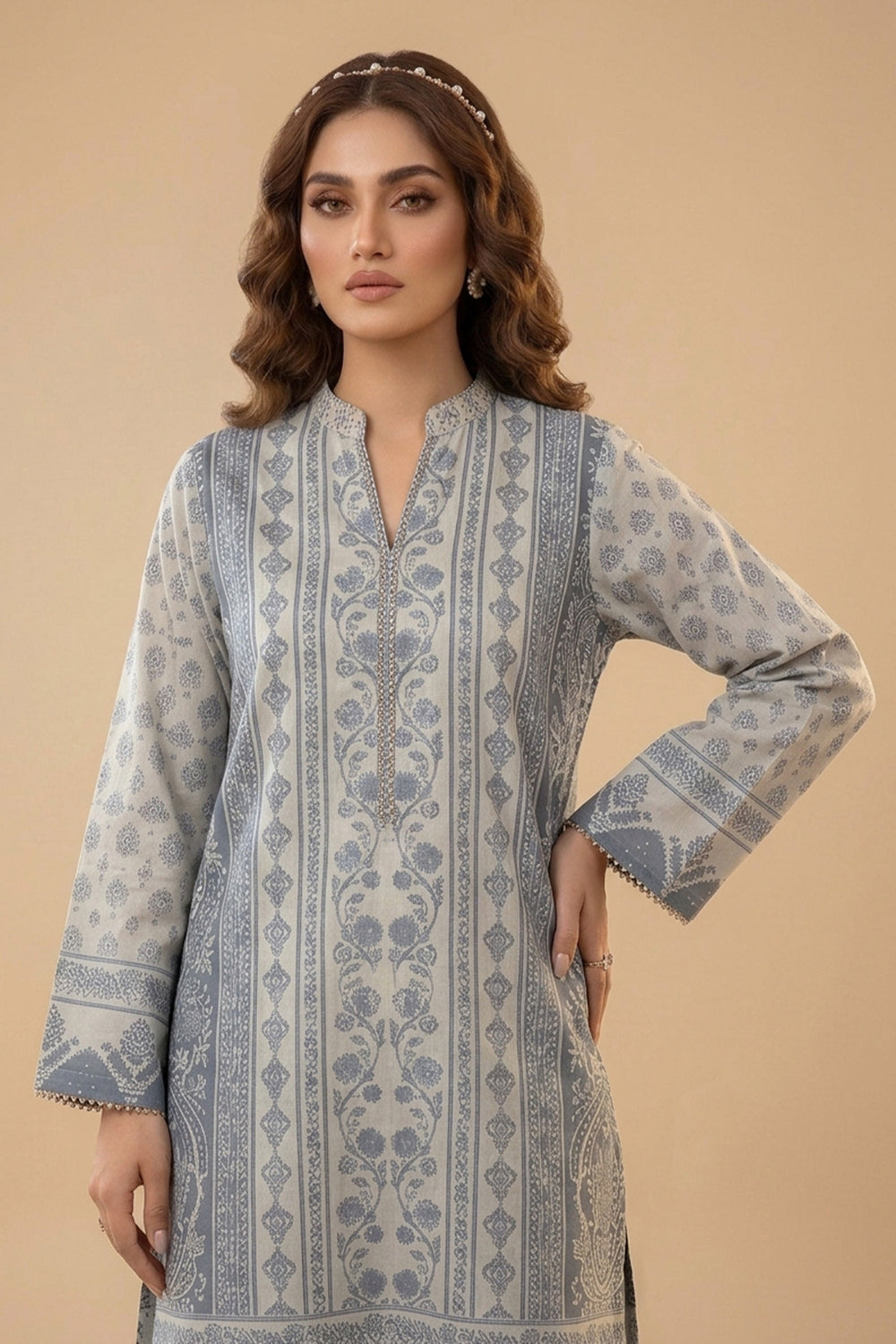 Slate Blue 2 Piece Unstitched Printed Cambric Co-Ord Set