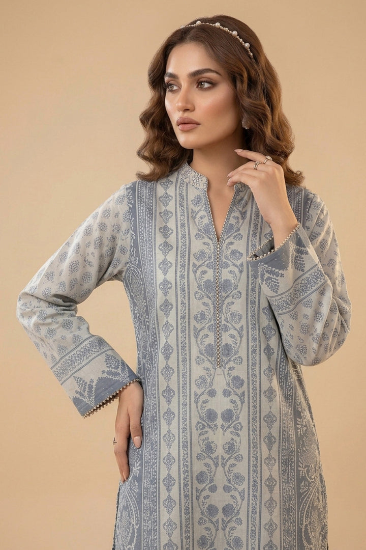 Slate Blue 2 Piece Unstitched Printed Cambric Co-Ord Set