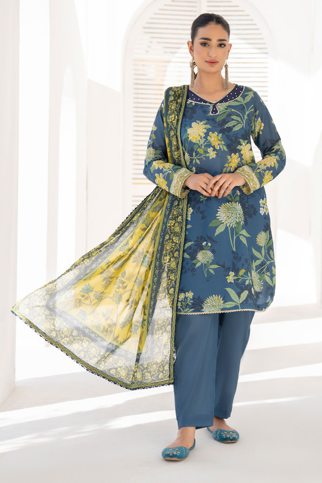 Slate Gray 3 Piece Unstitched Premium Lawn - SU25V3-S1 - JACQUARD CLOTHING