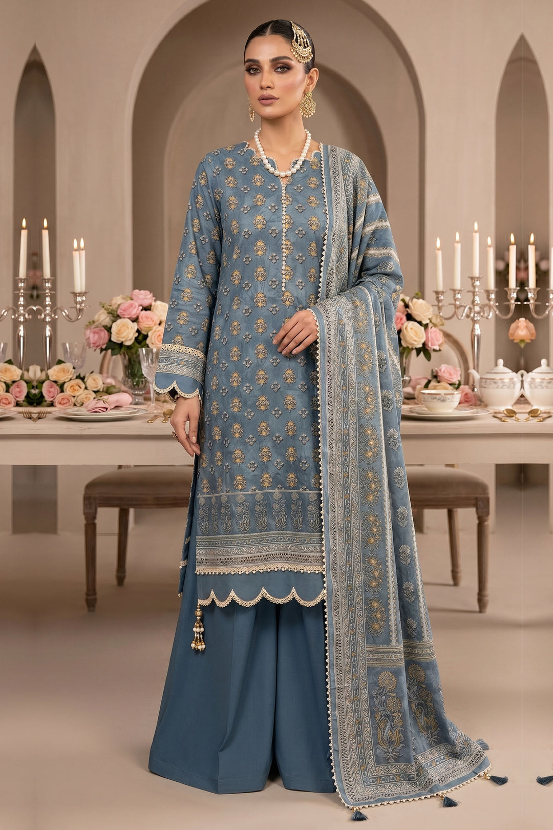 Slate Gray 3 Piece Unstitched Premium Printed Lawn Suit By Jacquard Clothing Summer Collection 2026