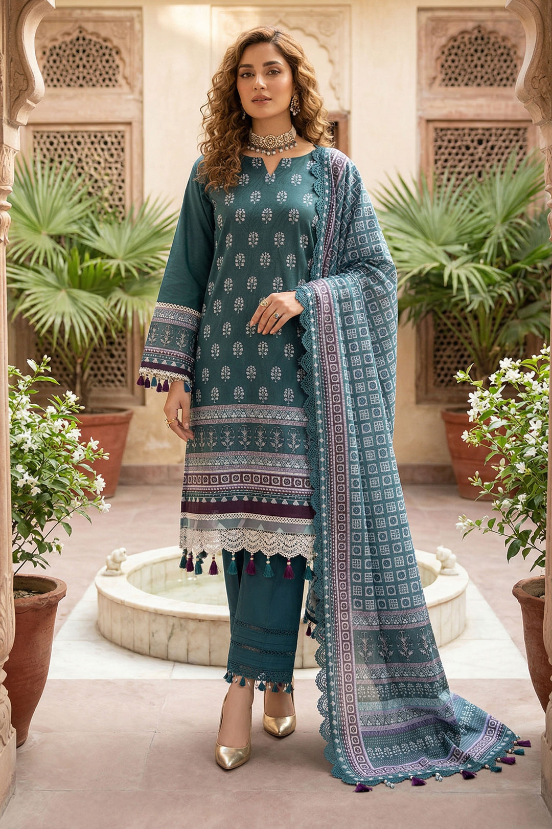 Slate Green 3 Piece Unstitched Premium Printed Lawn