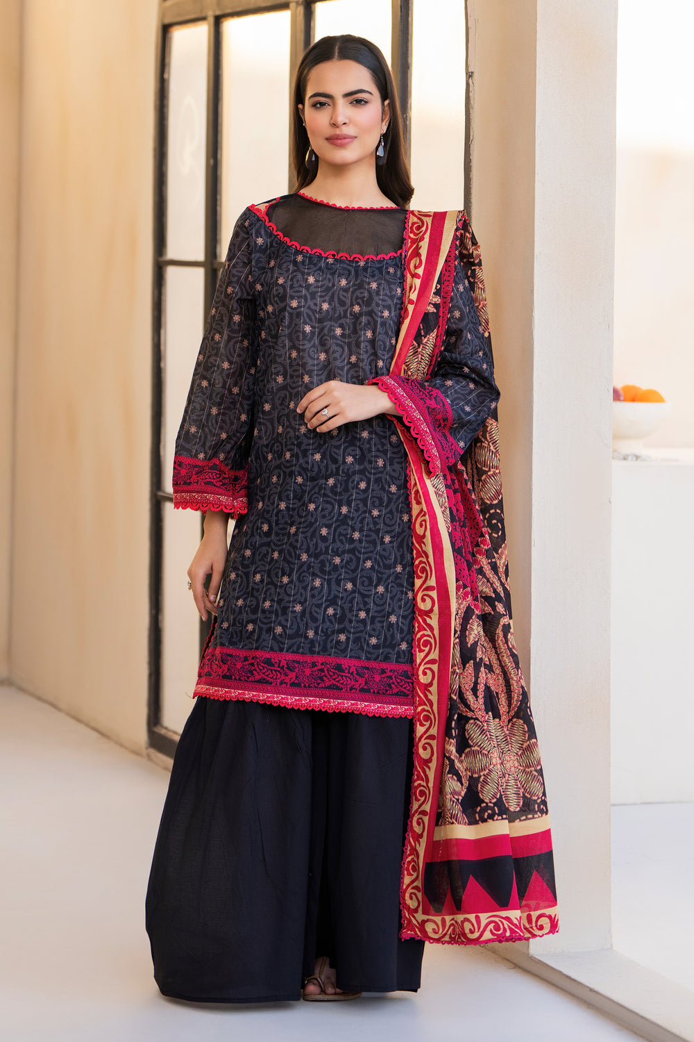 Smokey Black 3 Piece Unstitched Premium Lawn - SU25V5-S10 - JACQUARD CLOTHING