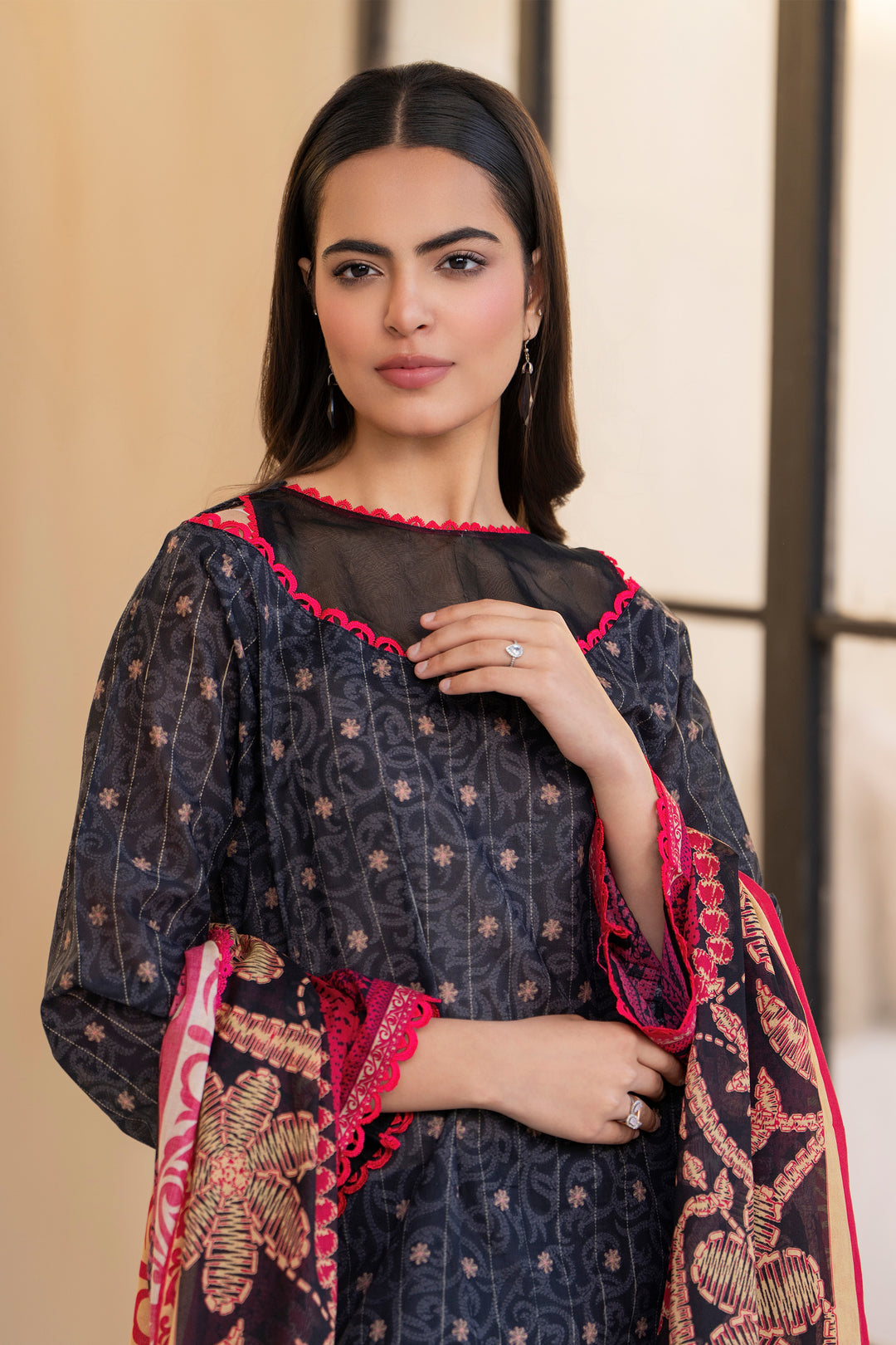 Smokey Black 3 Piece Unstitched Premium Lawn - SU25V5-S10 - JACQUARD CLOTHING