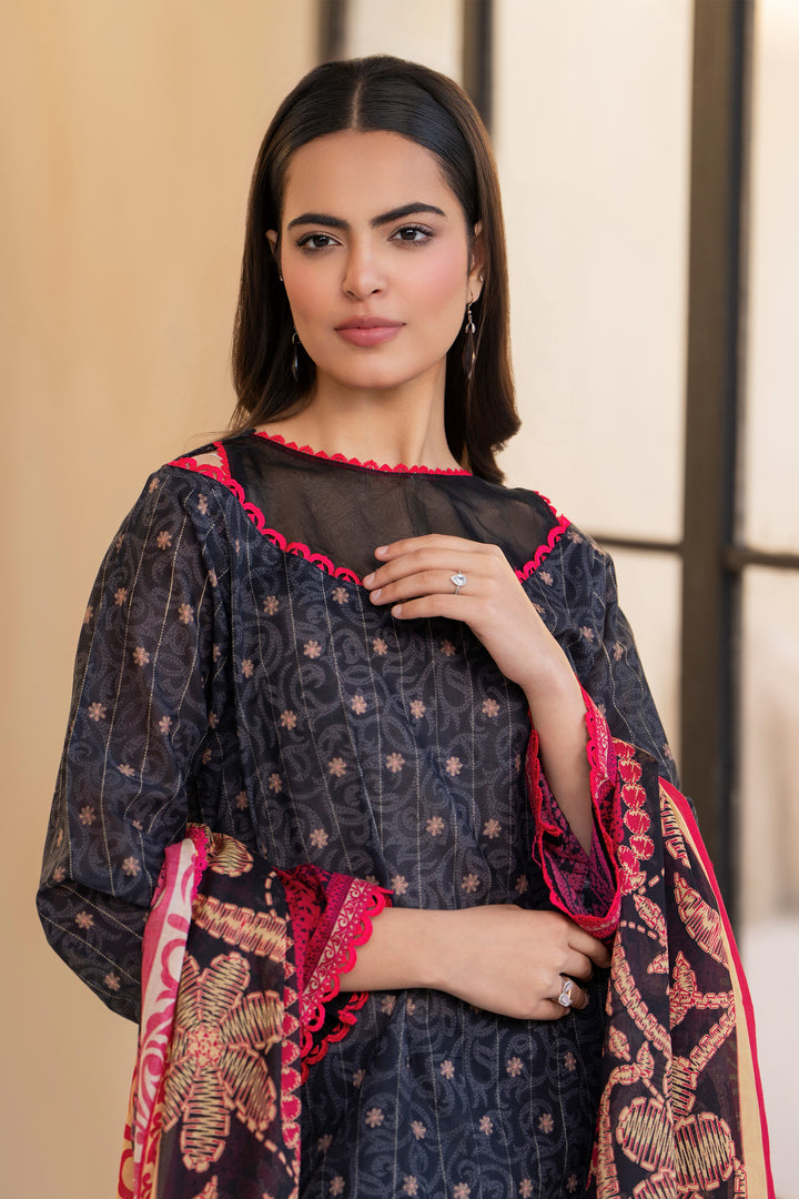Smokey Black 3 Piece Unstitched Premium Lawn - SU25V5-S10 - JACQUARD CLOTHING