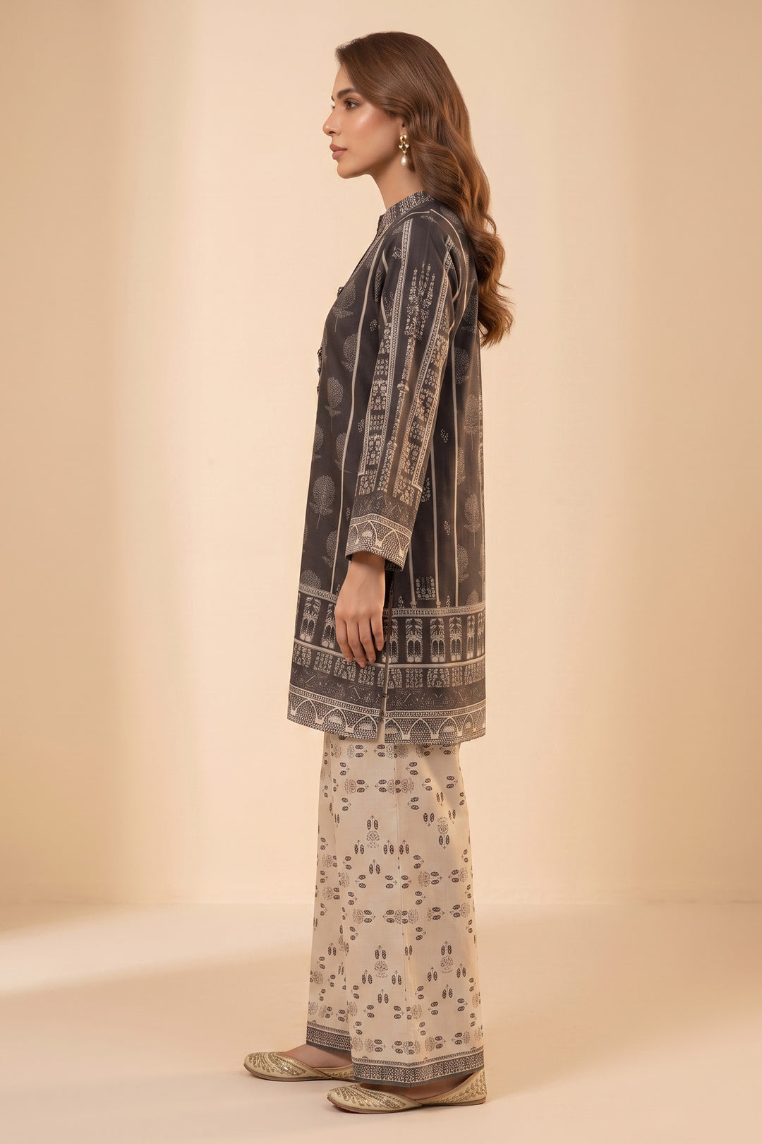 Smoky Black 2 Piece Unstitched Printed Cambric Co-Ord Set