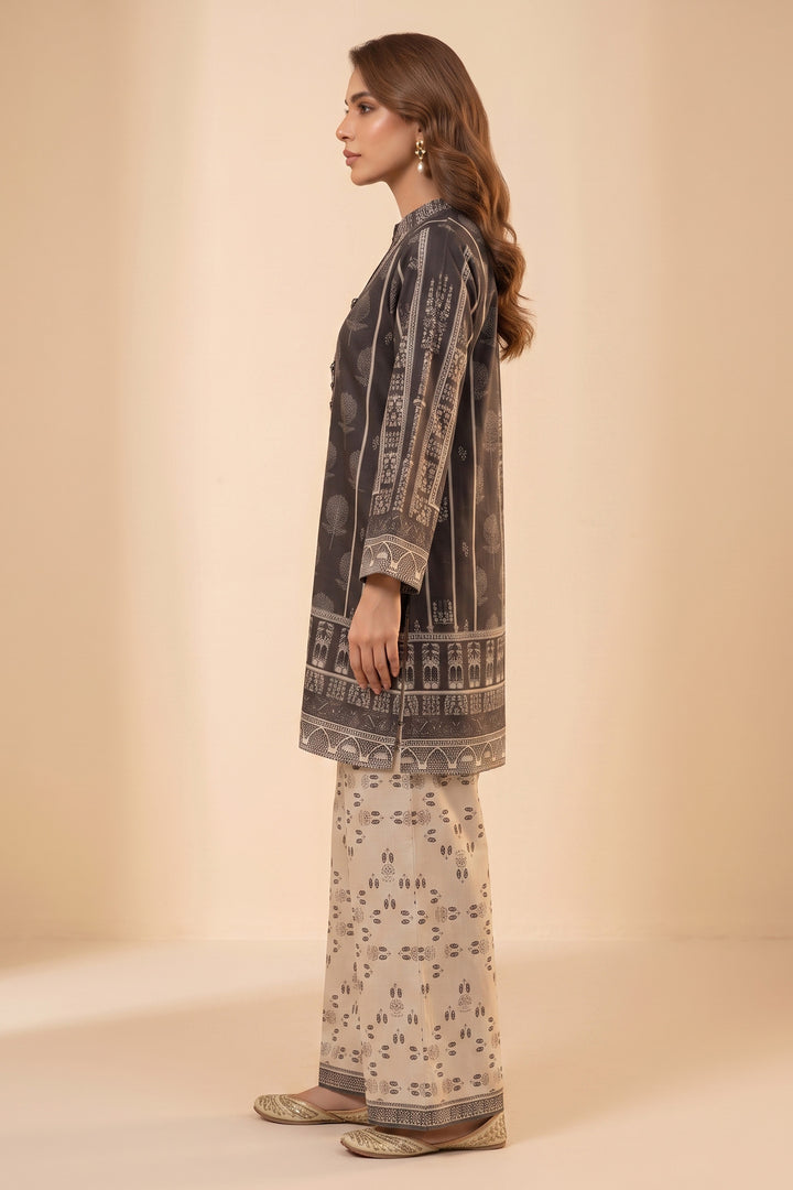 Smoky Black 2 Piece Unstitched Printed Cambric Co-Ord Set