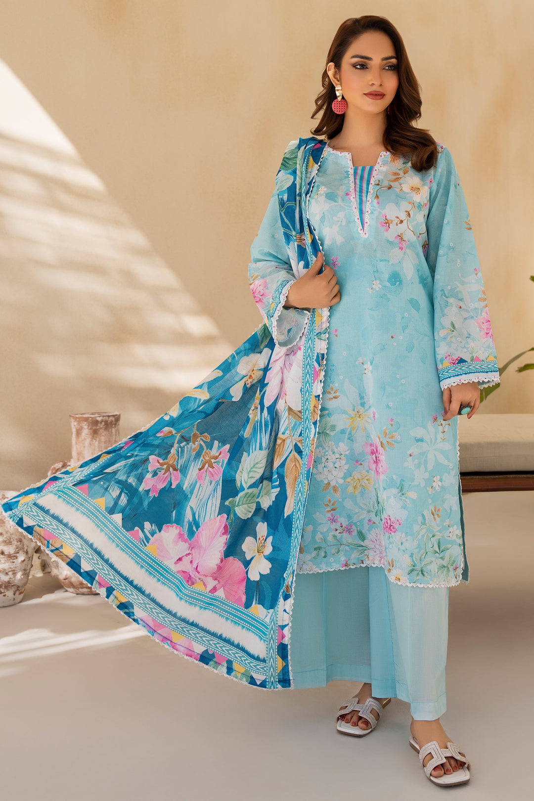Soft Cyan 3 Piece Unstitched Premium Lawn - SU25V3-S8 - JACQUARD CLOTHING