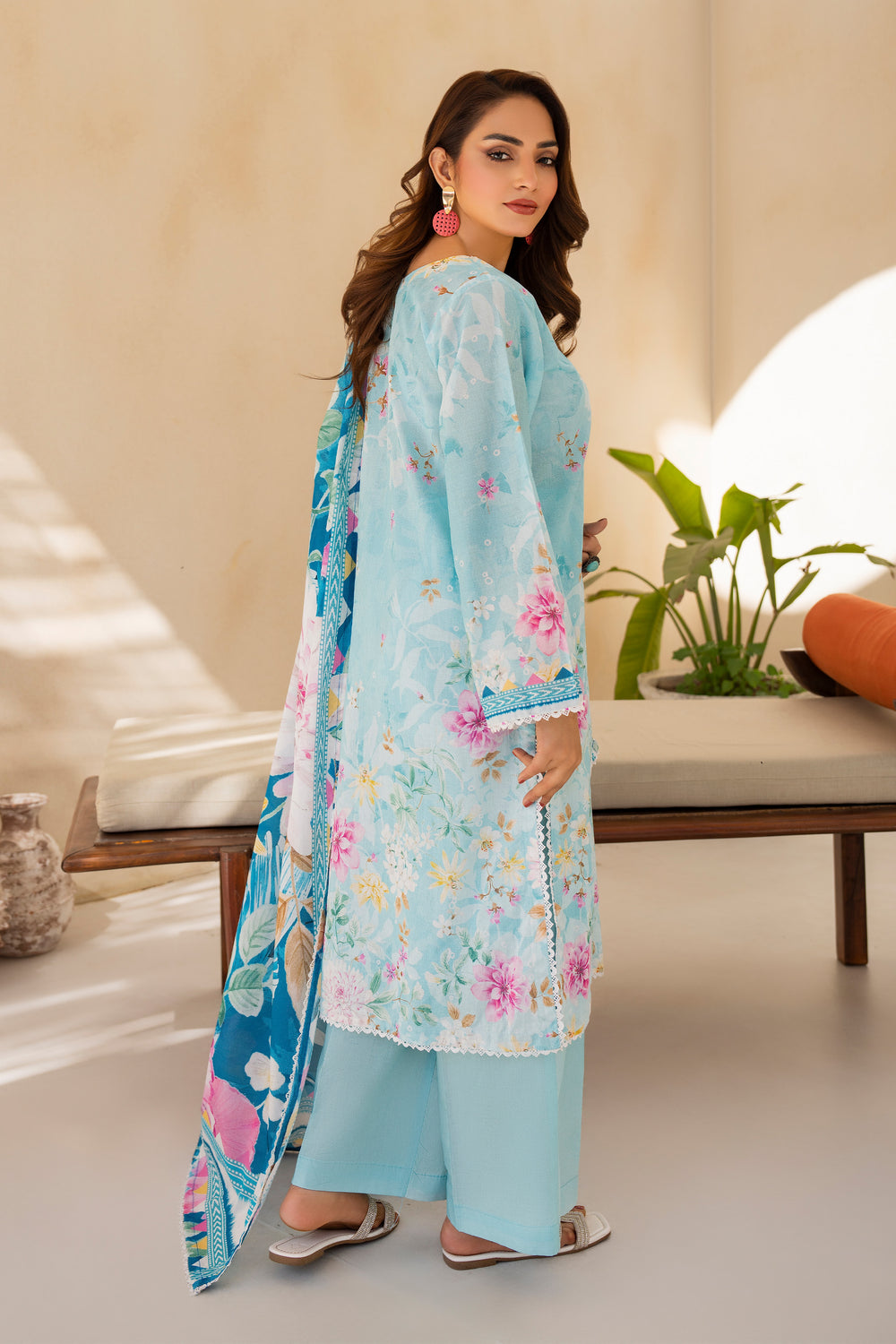 Soft Cyan 3 Piece Unstitched Premium Lawn - SU25V3-S8 - JACQUARD CLOTHING