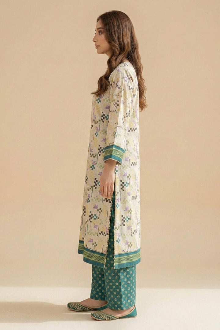 Tan 2 Piece Unstitched Printed Cambric Co-Ord Set