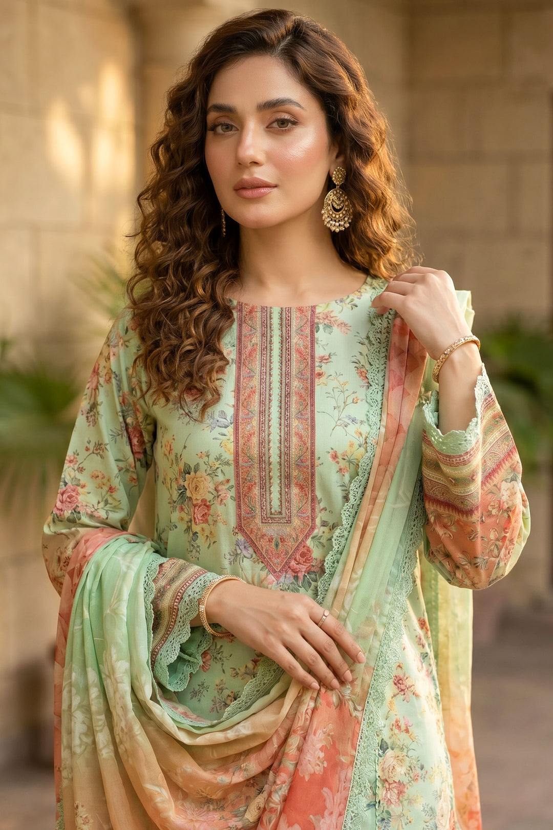 Tea Green 3 Piece Unstitched Premium Printed Lawn Suit By Jacquard Clothing Soha Afreen Summer Collection