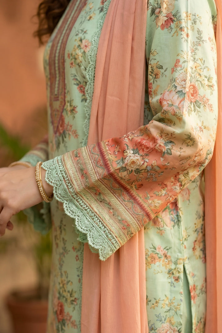 Tea Green 3 Piece Unstitched Premium Printed Lawn Suit By Jacquard Clothing Soha Afreen Summer Collection