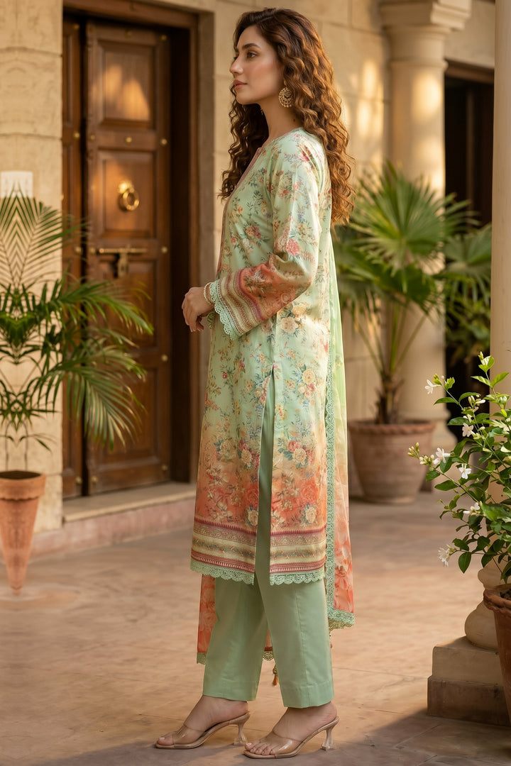 Tea Green 3 Piece Unstitched Premium Printed Lawn Suit By Jacquard Clothing Soha Afreen Summer Collection