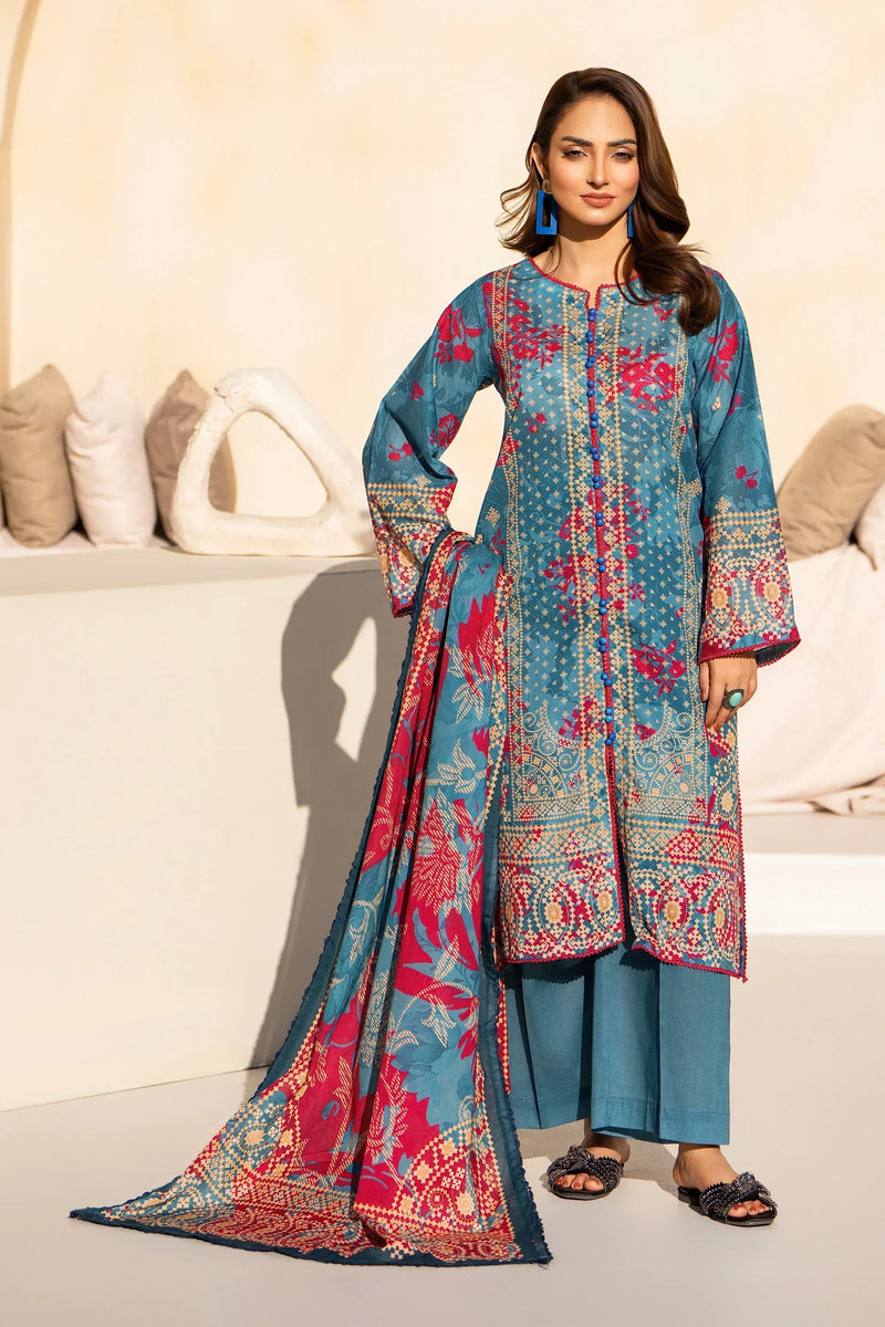 3 Piece Unstitched Teal Premium Lawn - Jacquard Clothing