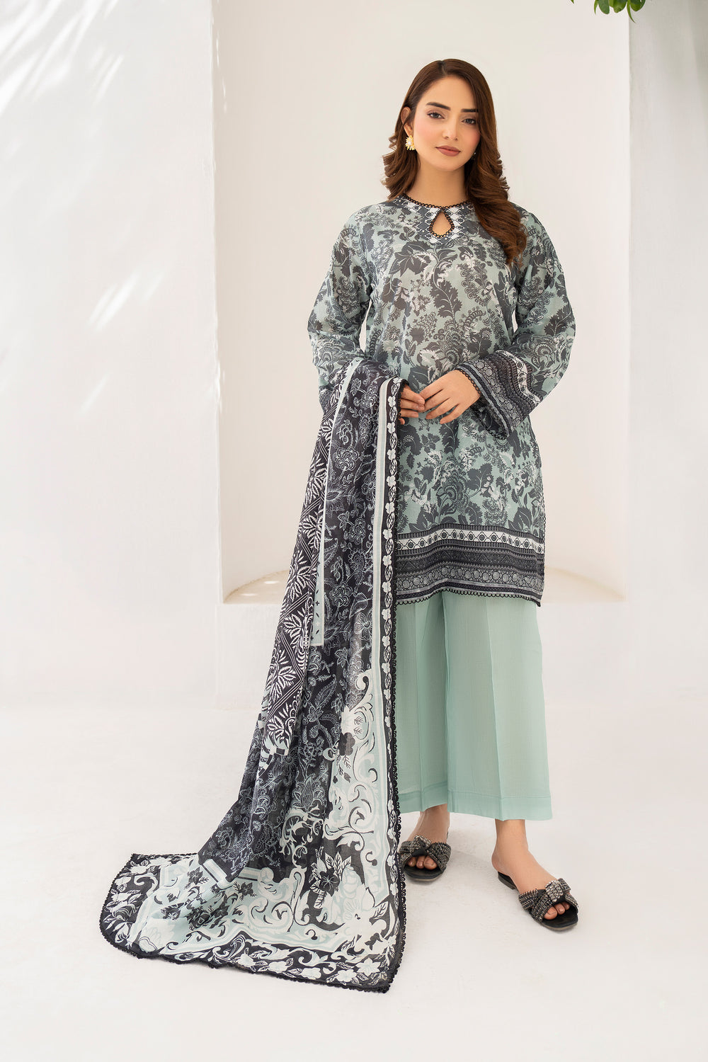 Teal 3 Piece Unstitched Premium Lawn - SU25V5-S12 - JACQUARD CLOTHING