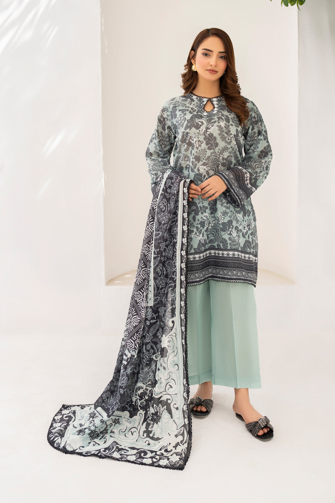 Teal 3 Piece Unstitched Premium Lawn - SU25V5-S12 - JACQUARD CLOTHING