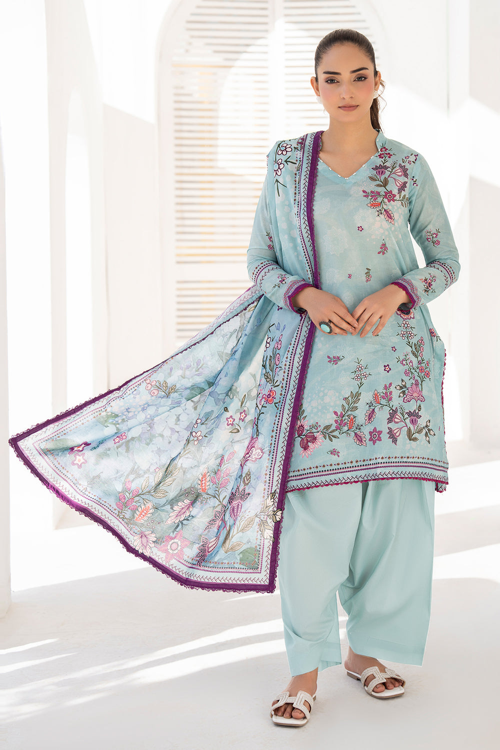 Teal 3 Piece Unstitched Premium Lawn - SU25V9-S6 - JACQUARD CLOTHING