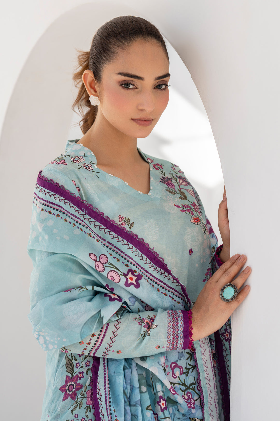 Teal 3 Piece Unstitched Premium Lawn - SU25V9-S6 - JACQUARD CLOTHING