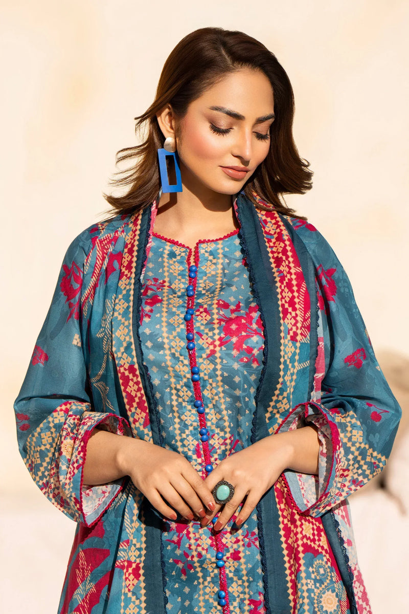 3 Piece Unstitched Teal Premium Lawn - Jacquard Clothing