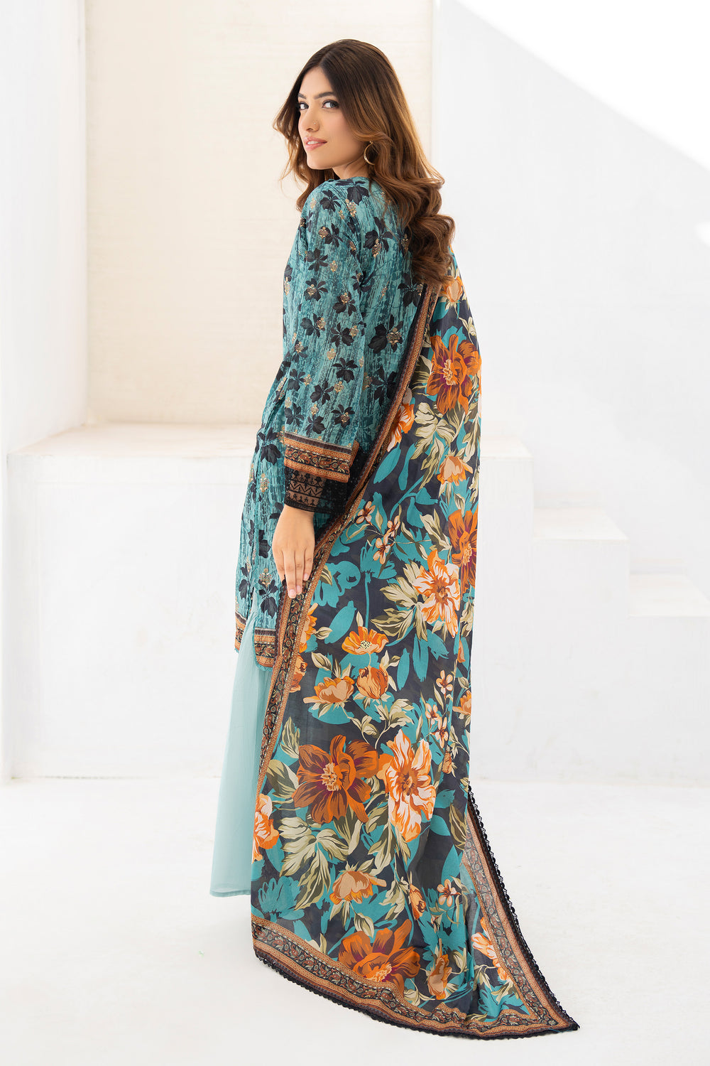 Teal 3 Piece Unstitched Premium Lawn - SU25V4-S2 - JACQUARD CLOTHING