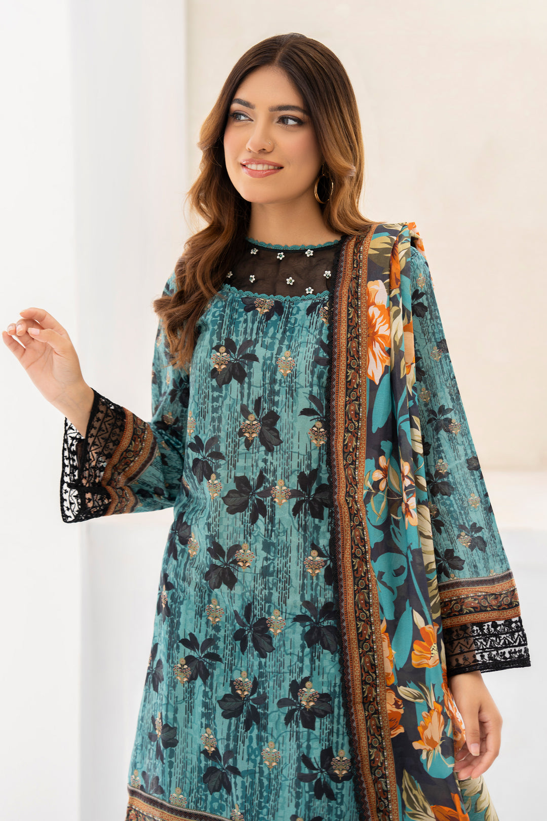 Teal 3 Piece Unstitched Premium Lawn - SU25V4-S2 - JACQUARD CLOTHING