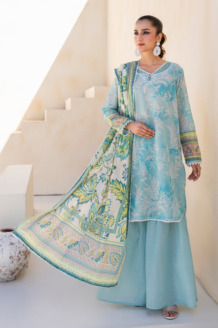 Turquoise 3 Piece Unstitched Premium Lawn - SU25V1-S4 - JACQUARD CLOTHING