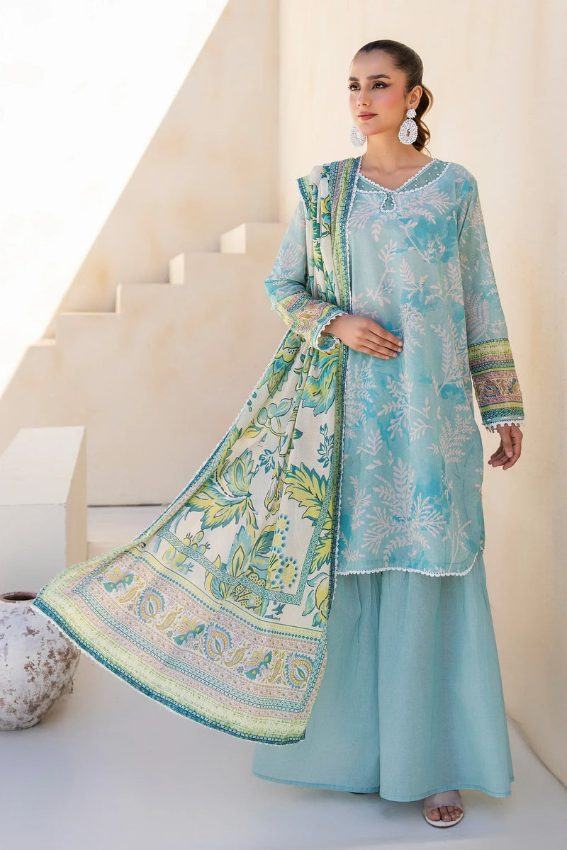 3 Piece Unstitched Turquoise Premium Lawn - Jacquard Clothing