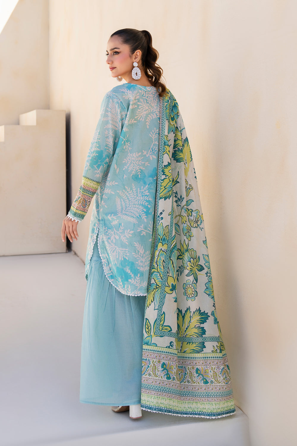 Turquoise 3 Piece Unstitched Premium Lawn - SU25V1-S4 - JACQUARD CLOTHING