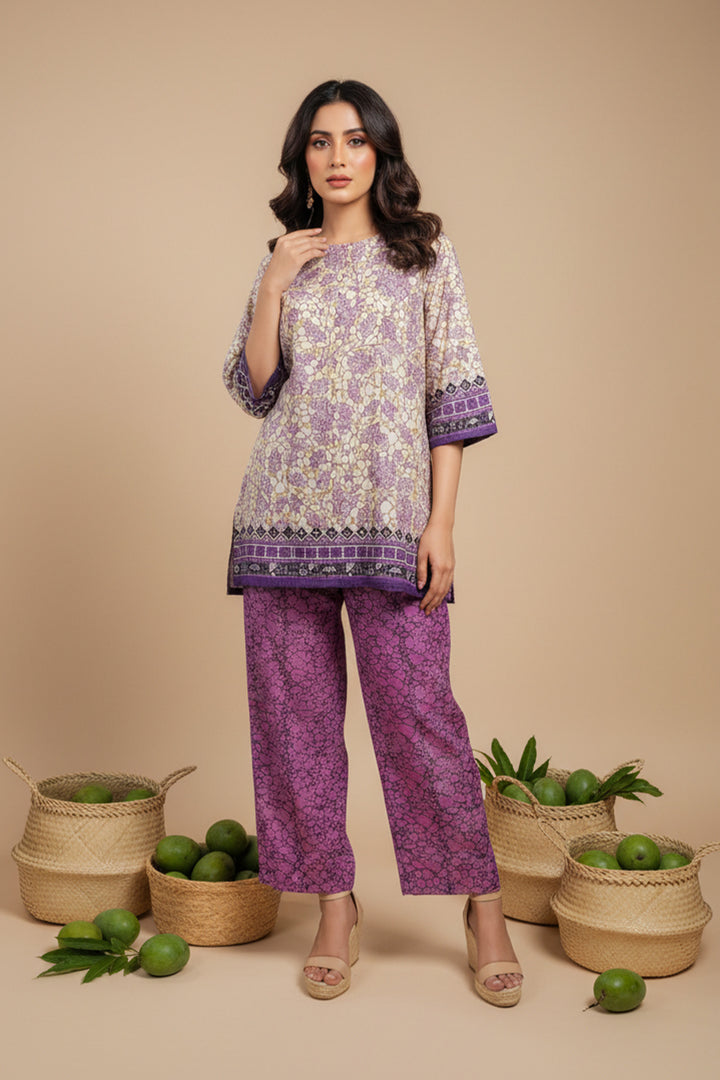 Twilight Lavender 2 Pc Unstitched Printed Cambric Co-Ord Set