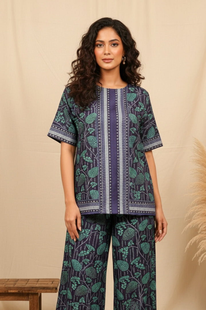 Unstitched Premium Cadet Blue Printed Co-Ord Set By Jacquard Clothing Summer 2026