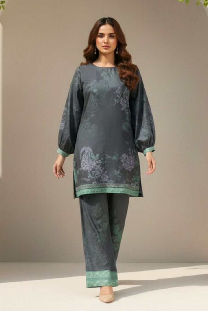 Unstitched Premium Charcoal Printed Co-Ord Set Suit