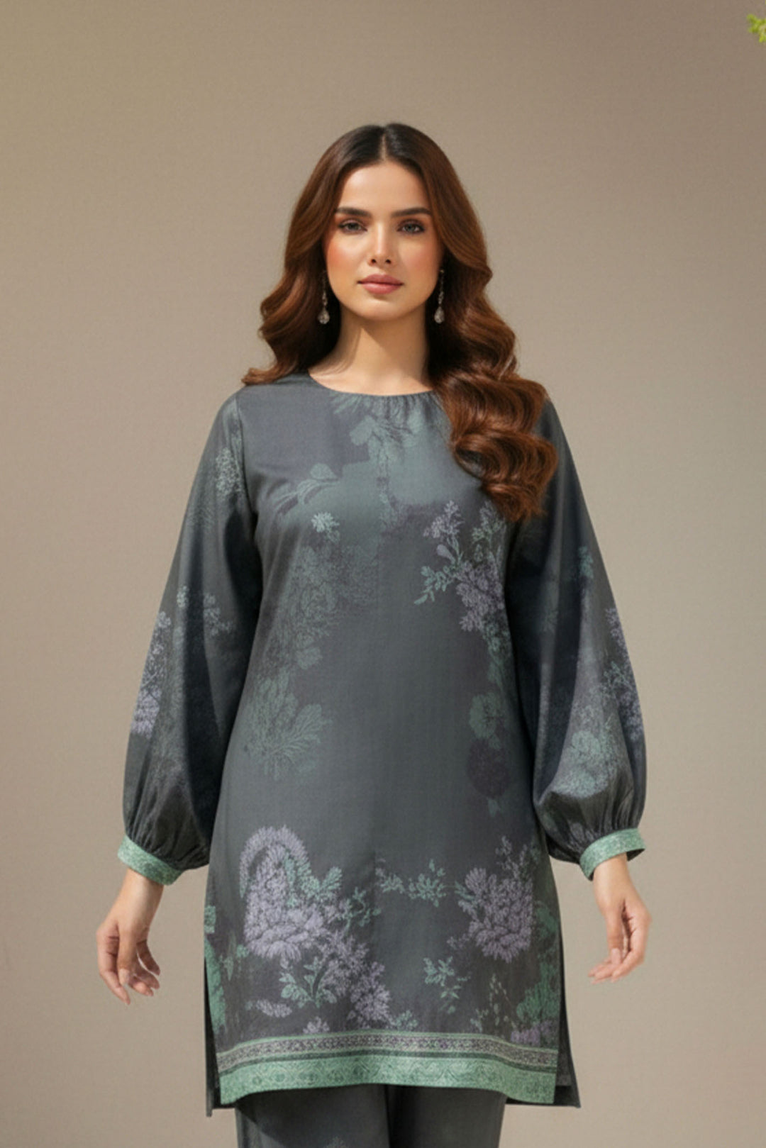 Unstitched Premium Charcoal Printed Co-Ord Set Suit