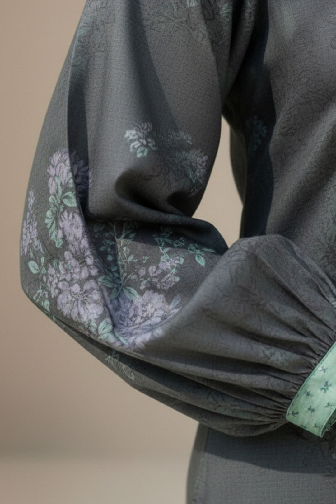 Unstitched Premium Charcoal Printed Co-Ord Set Suit