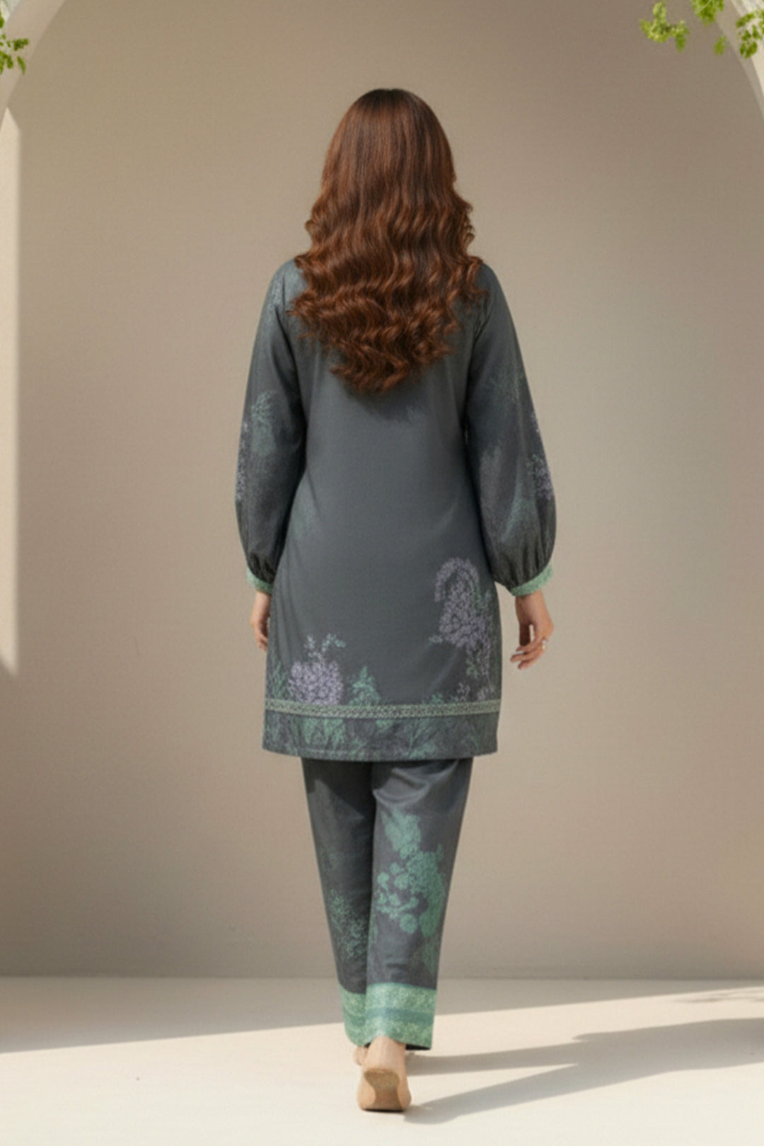 Unstitched Premium Charcoal Printed Co-Ord Set Suit