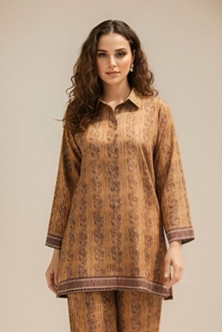 Unstitched Premium Dark Brown Printed Co-Ord Set Suit By Jacquard Clothing Summer 2026 Collection