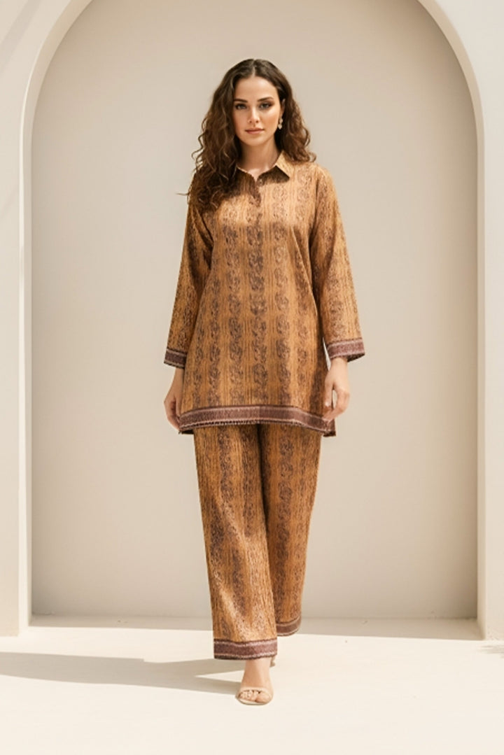 Unstitched Premium Dark Brown Printed Co-Ord Set Suit By Jacquard Clothing Summer 2026 Collection