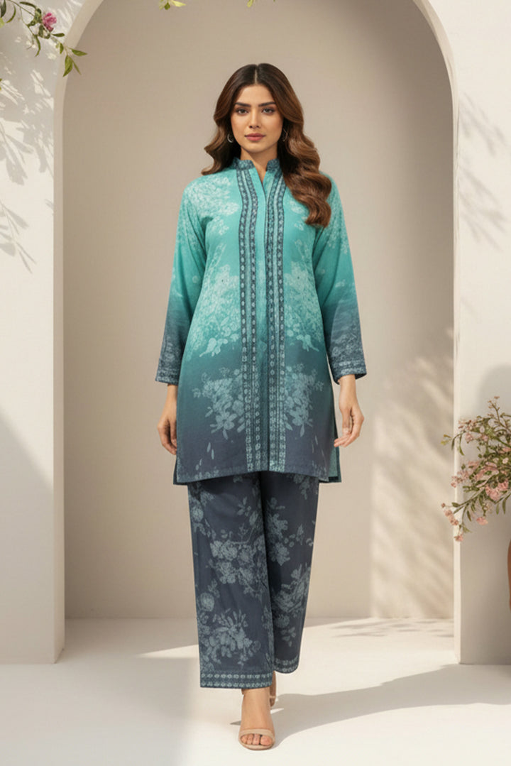Unstitched Premium Dark Cyan Printed Co-Ord Set Suit