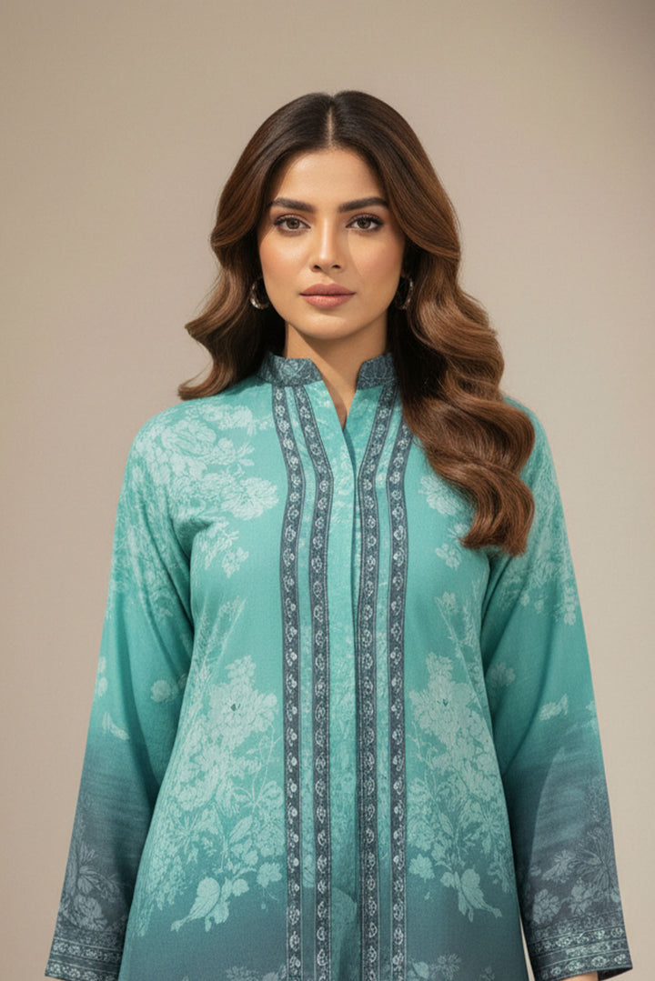 Unstitched Premium Dark Cyan Printed Co-Ord Set Suit