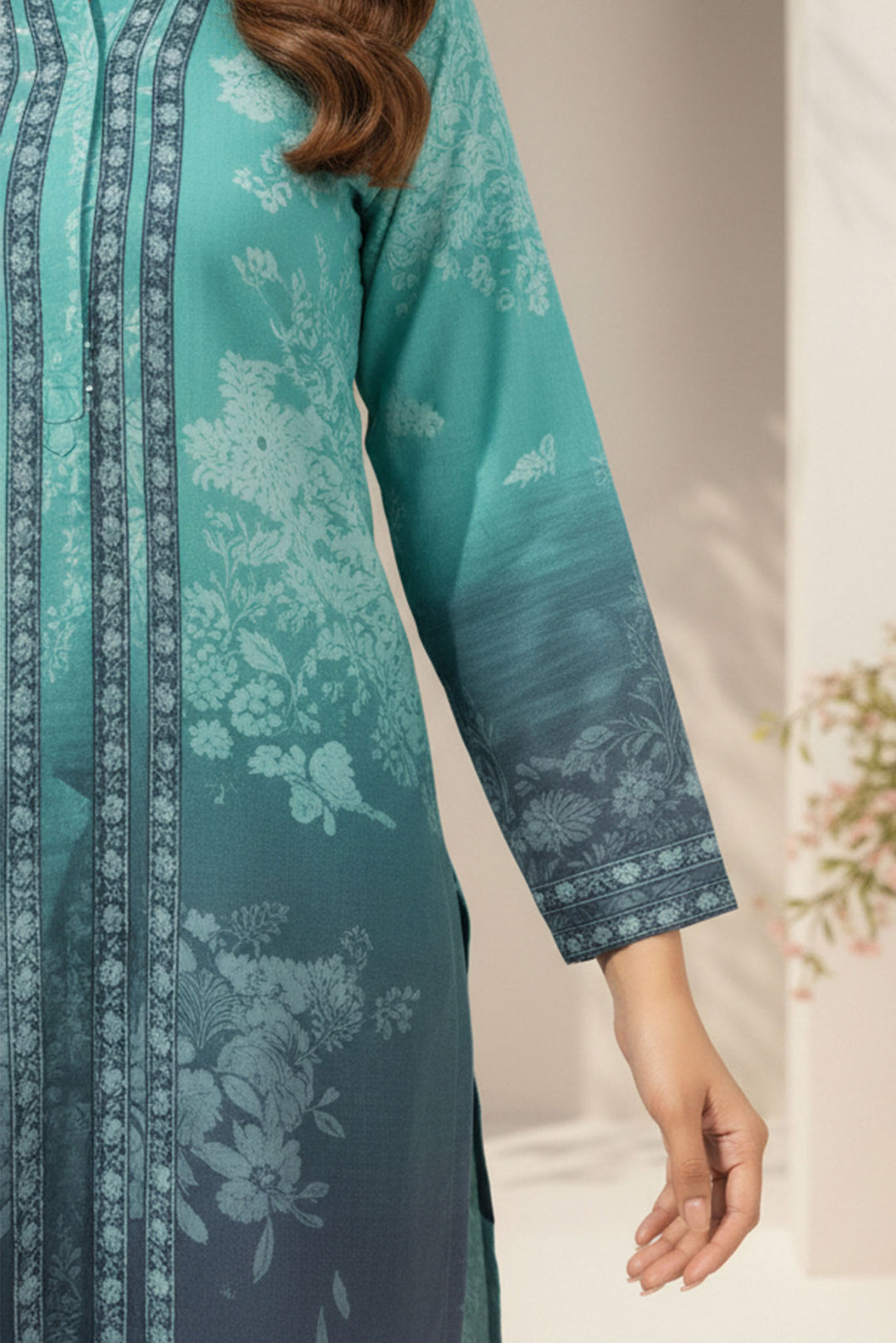 Unstitched Premium Dark Cyan Printed Co-Ord Set Suit